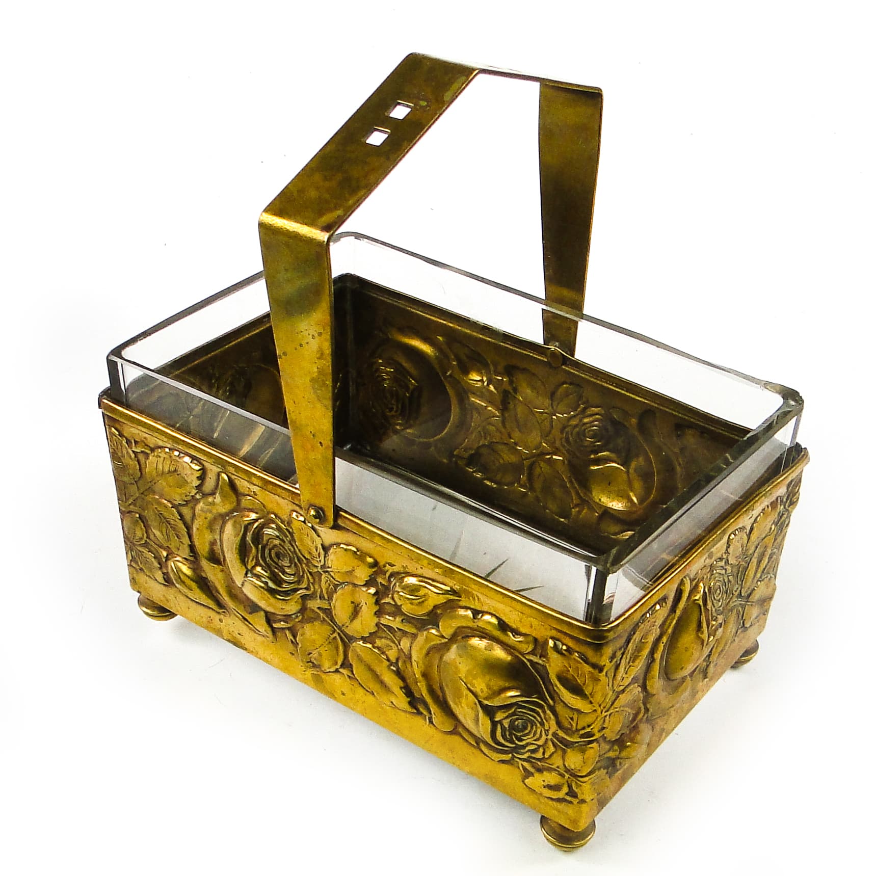 Art Deco fruit and nut basket, brass, crystal, Germany, 1930s. - 110315