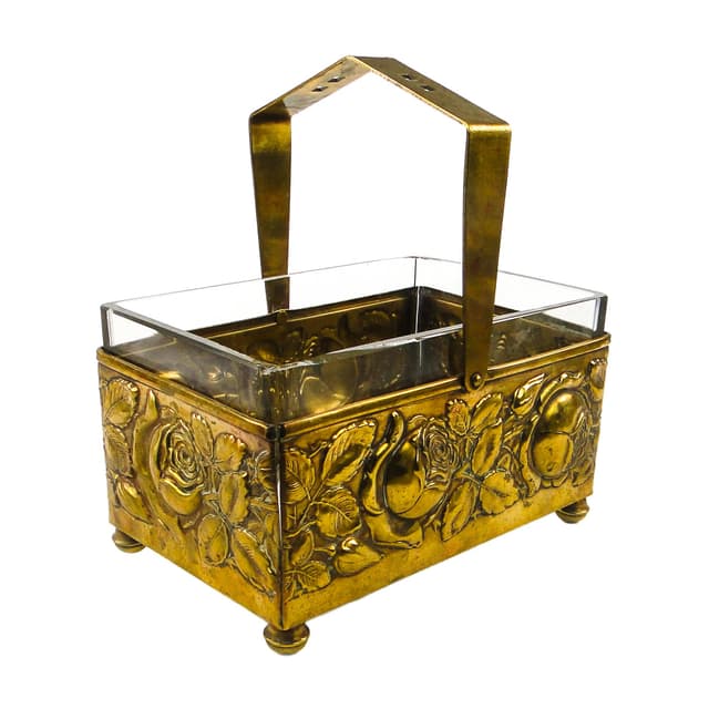 Art Deco fruit and nut basket, brass, crystal, Germany, 1930s. - DIMENSION