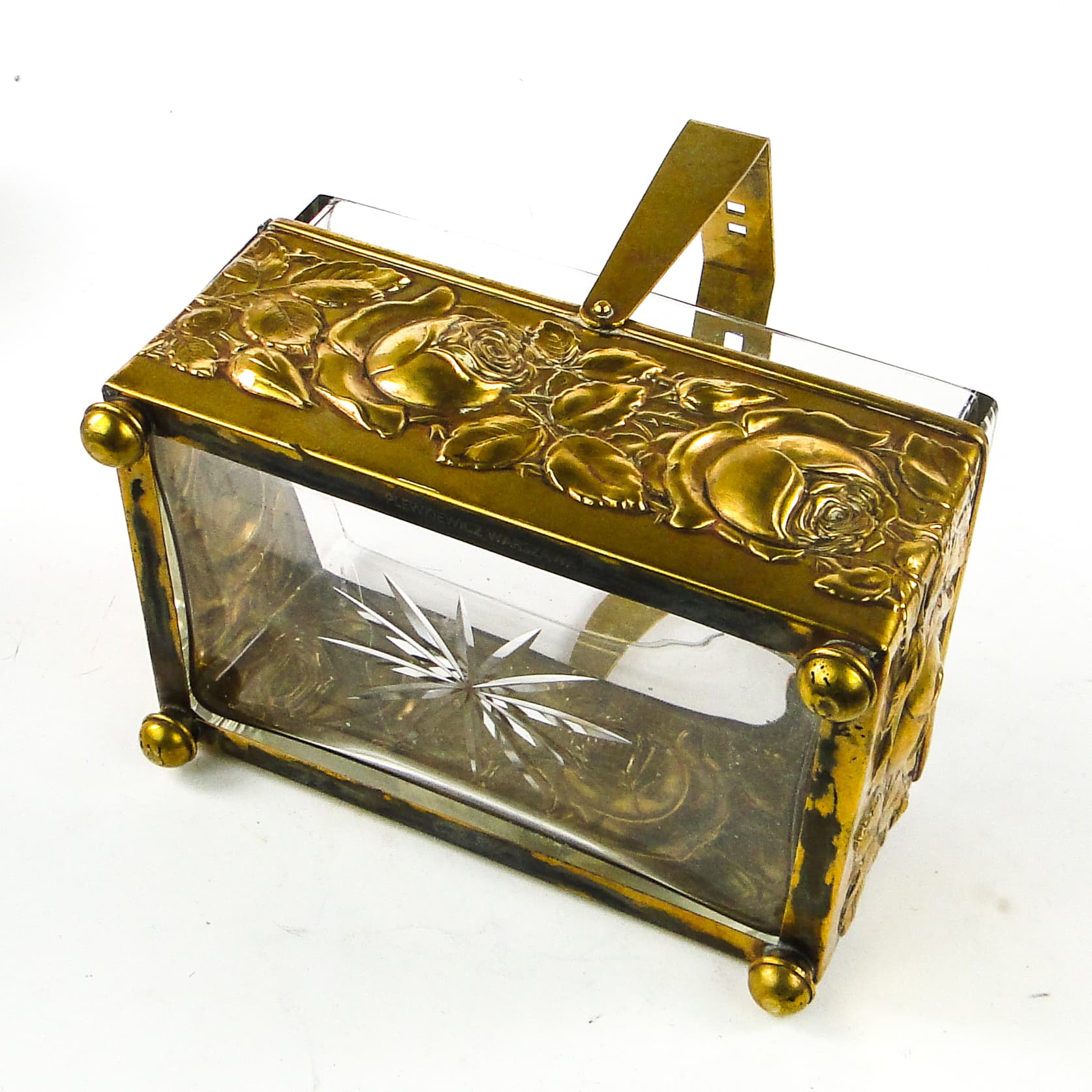 Art Deco fruit and nut basket, brass, crystal, Germany, 1930s. - 110318