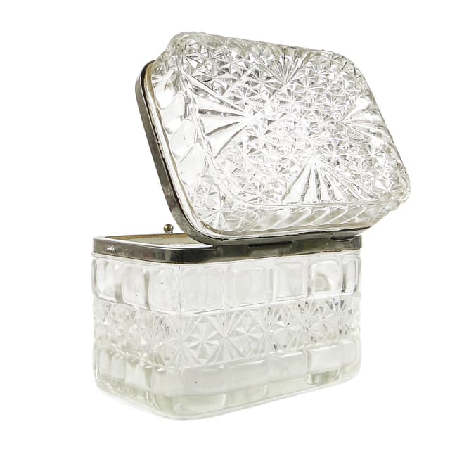 Bomboniera Art Deco, szkło prasowane, HSG Ząbkowice, Polska, lata 30. - WYMIARY