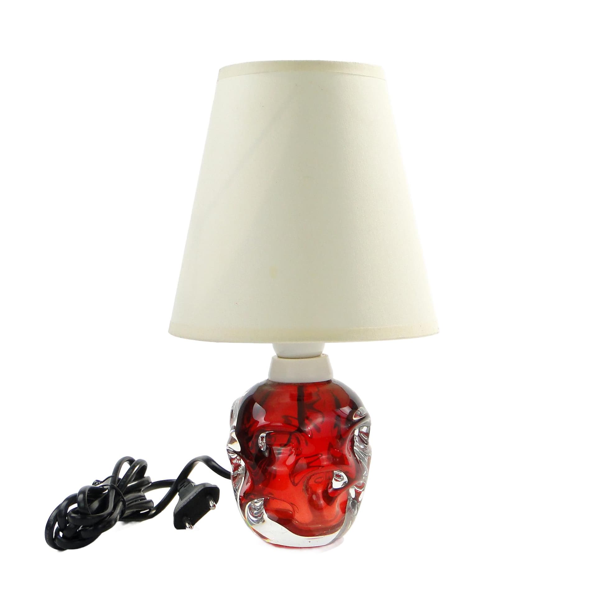Table lamp, red glass, Val St Lambert, Belgium, 1960s.