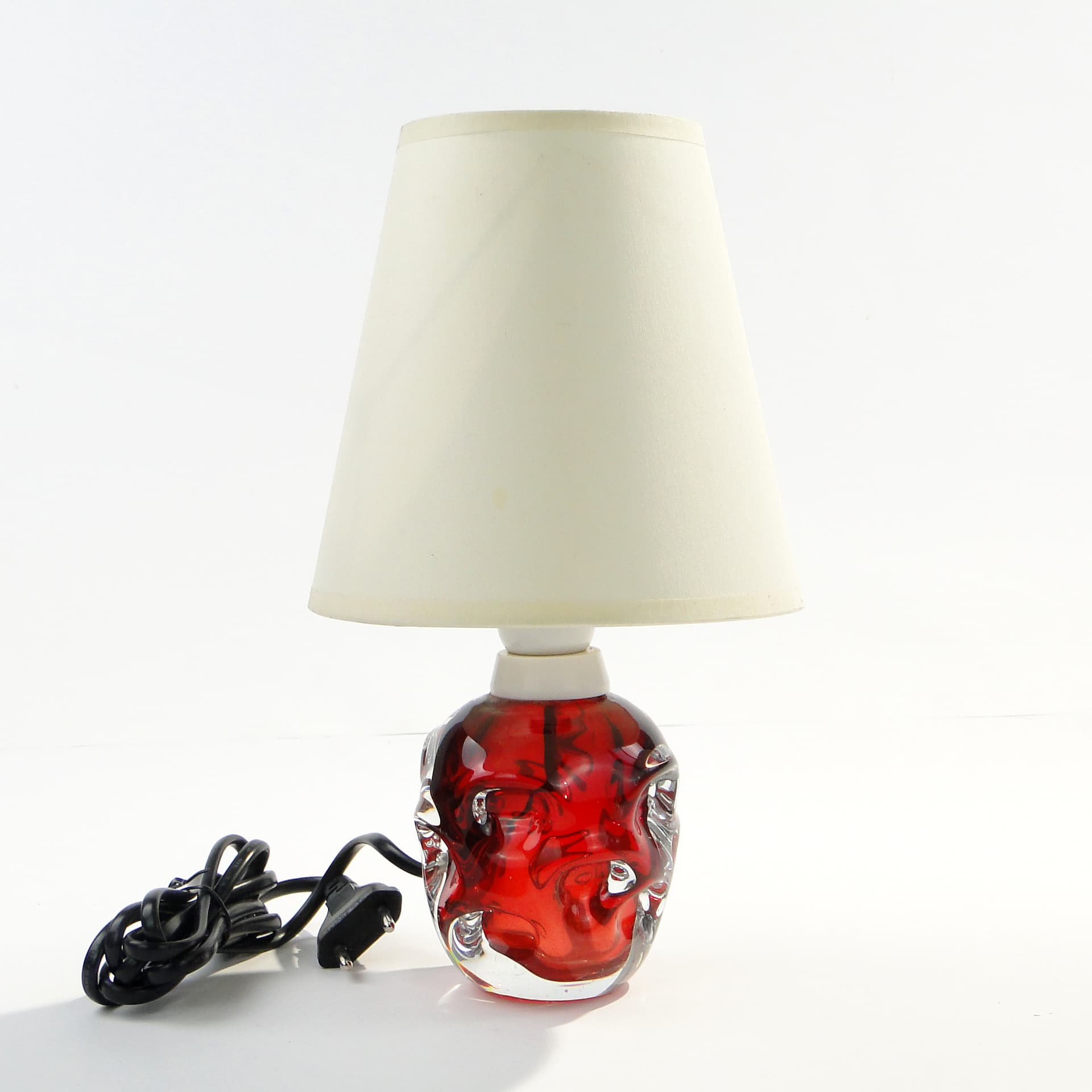 Table lamp, red glass, Val St Lambert, Belgium, 1960s. - 7904