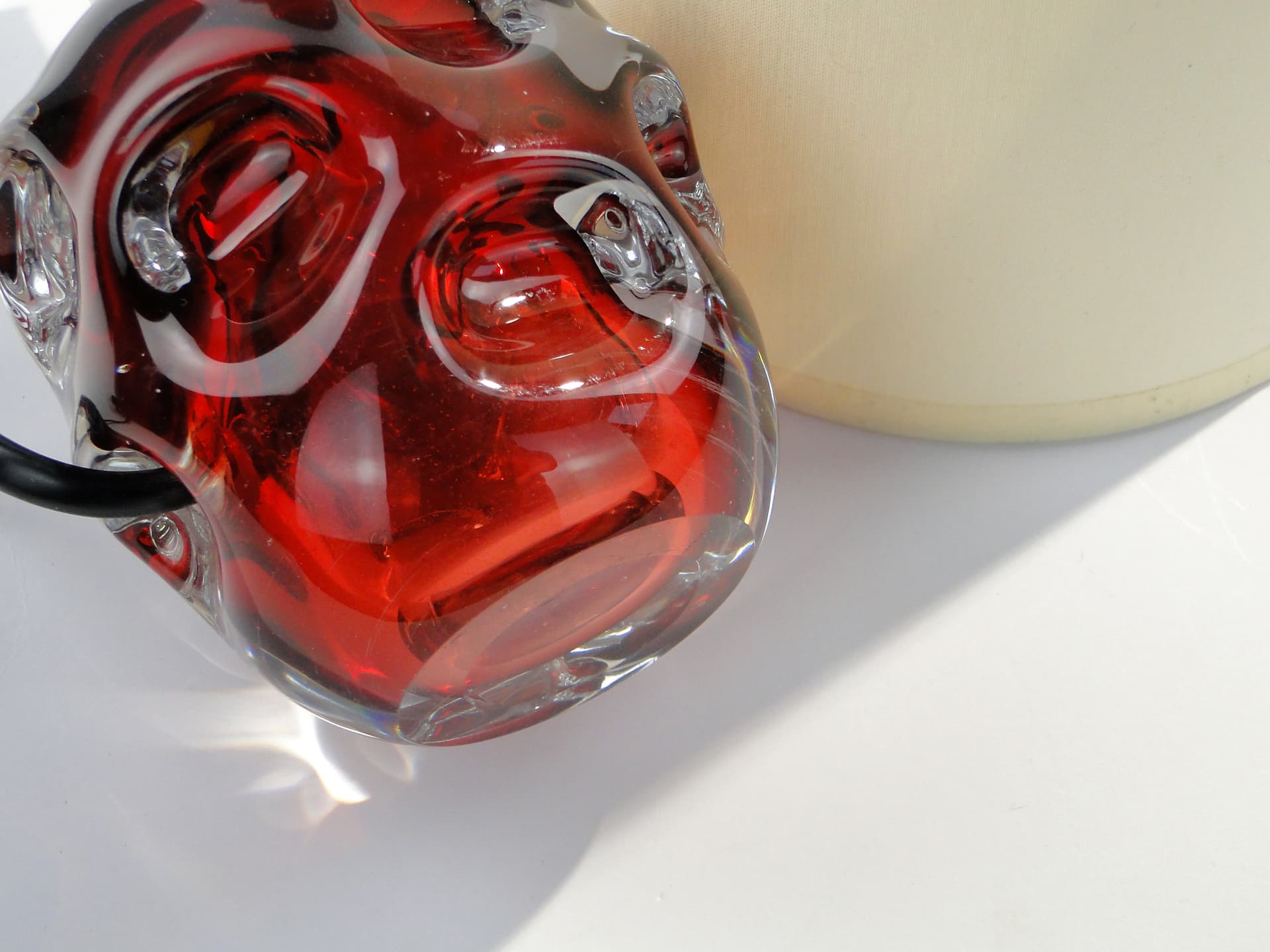 Table lamp, red glass, Val St Lambert, Belgium, 1960s. - 7909