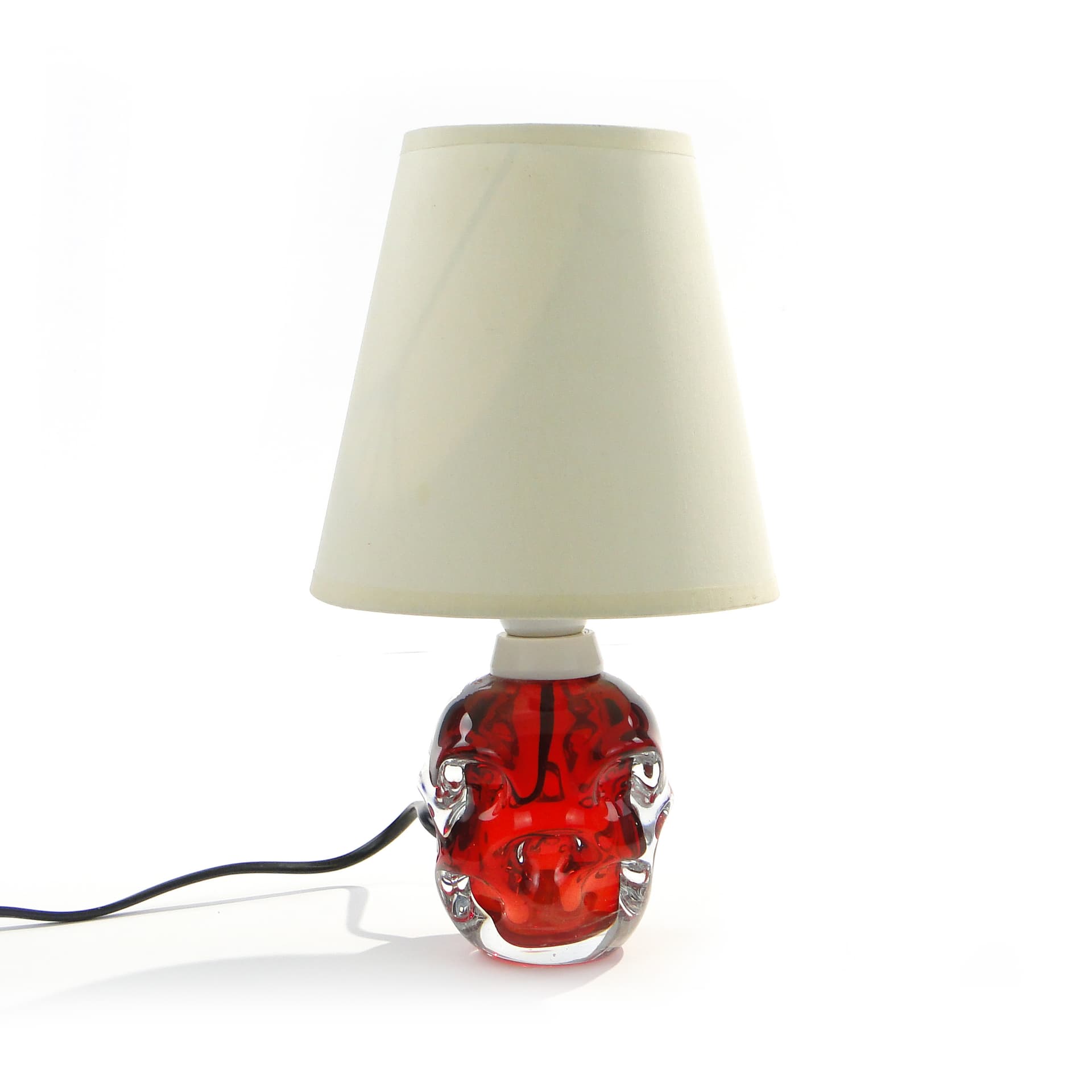 Table lamp, red glass, Val St Lambert, Belgium, 1960s. - 7903