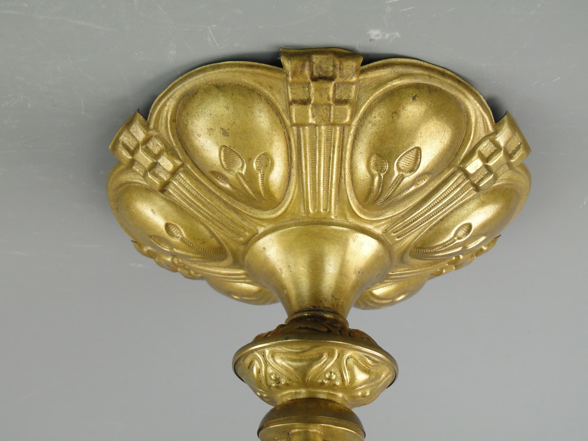 Lampa sufitowa Art Deco, mosiądz złoty, Polska, początek XX w. - 7956