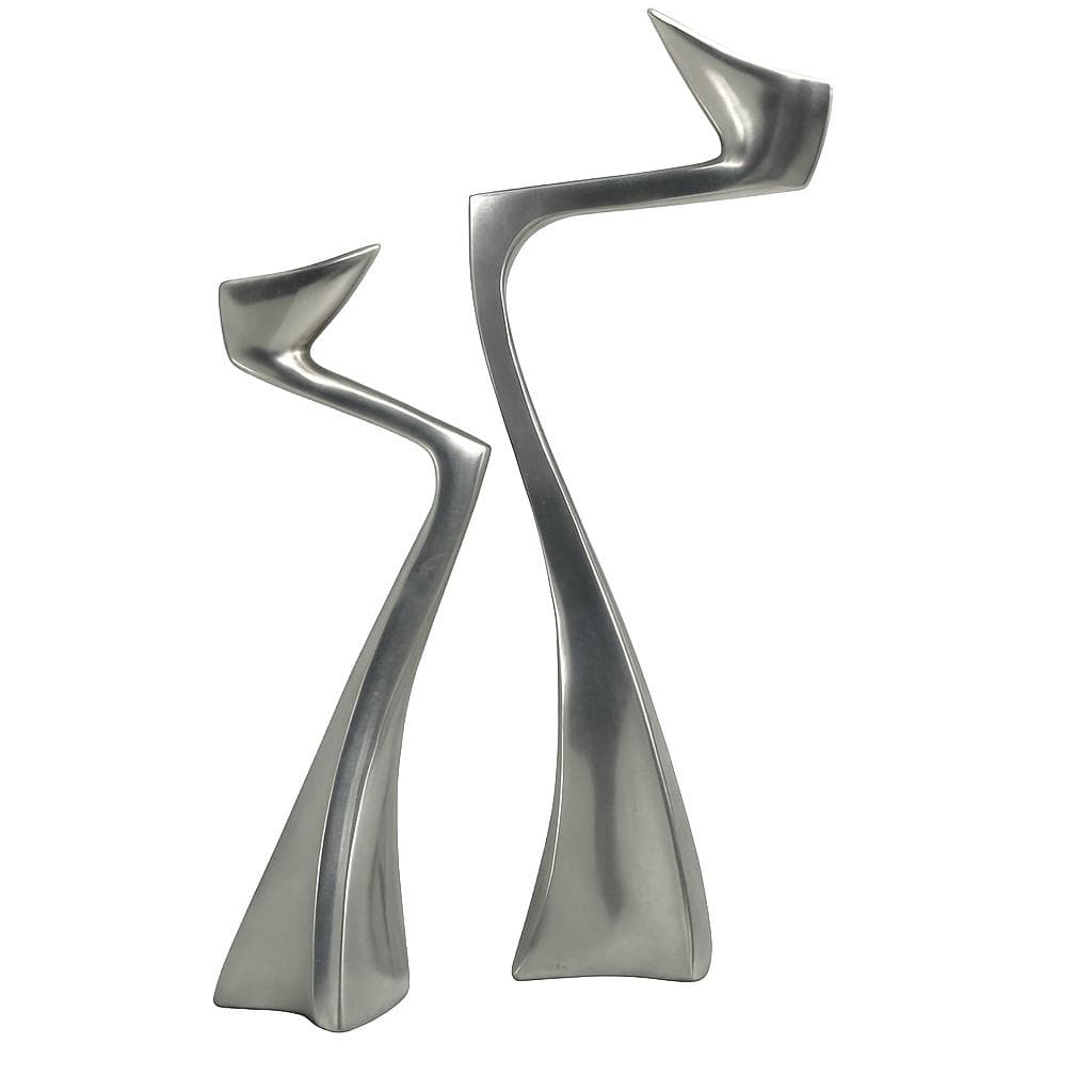 Pair of candle holders Arclumis, silver aluminum, by M. Hilton, United Kingdom, 1980s.