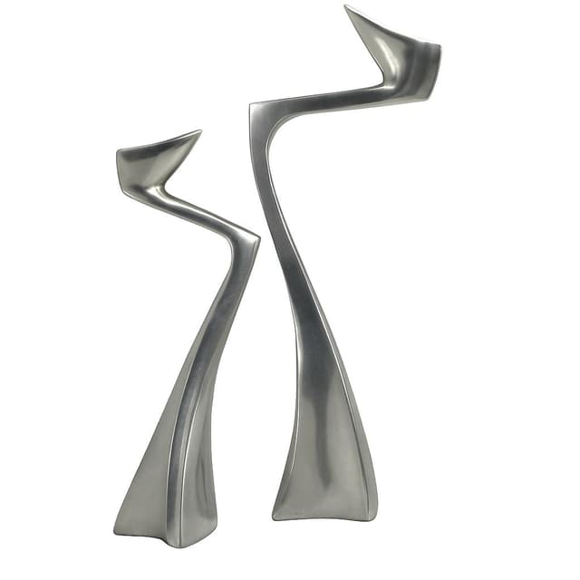Pair of candle holders Arclumis, silver aluminum, by M. Hilton, United Kingdom, 1980s. - DIMENSION
