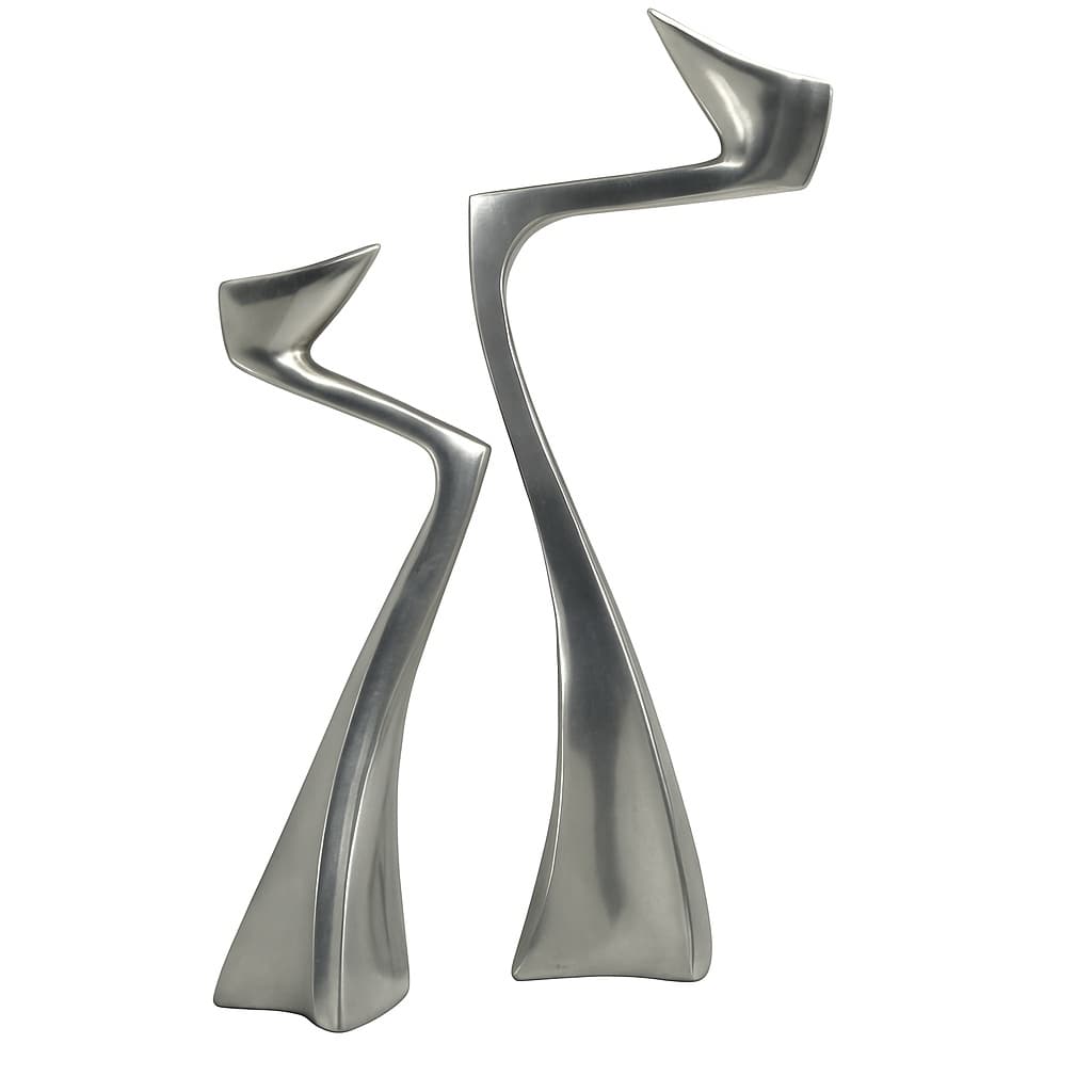 Pair of candle holders Arclumis, silver aluminum, by M. Hilton, United Kingdom, 1980s. - 58635