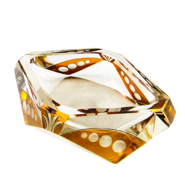 Art Deco ashtray, crystal glass, Huta Julia, Poland, 1960s. - DIMENSION