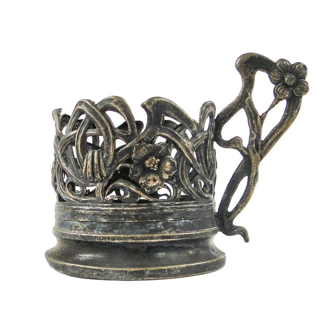 Tea glass holder, Art Nouveau, silver-plated brass, Poland, early 20th c. - DIMENSION