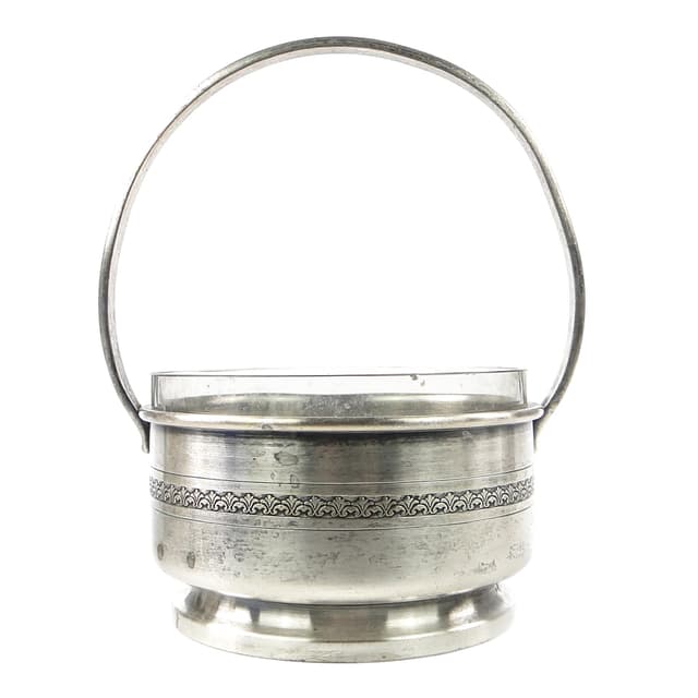 Cukiernica koszyczkowa Art Deco, mosiądz srebrzony szkło, Polska, lata 30. - WYMIARY