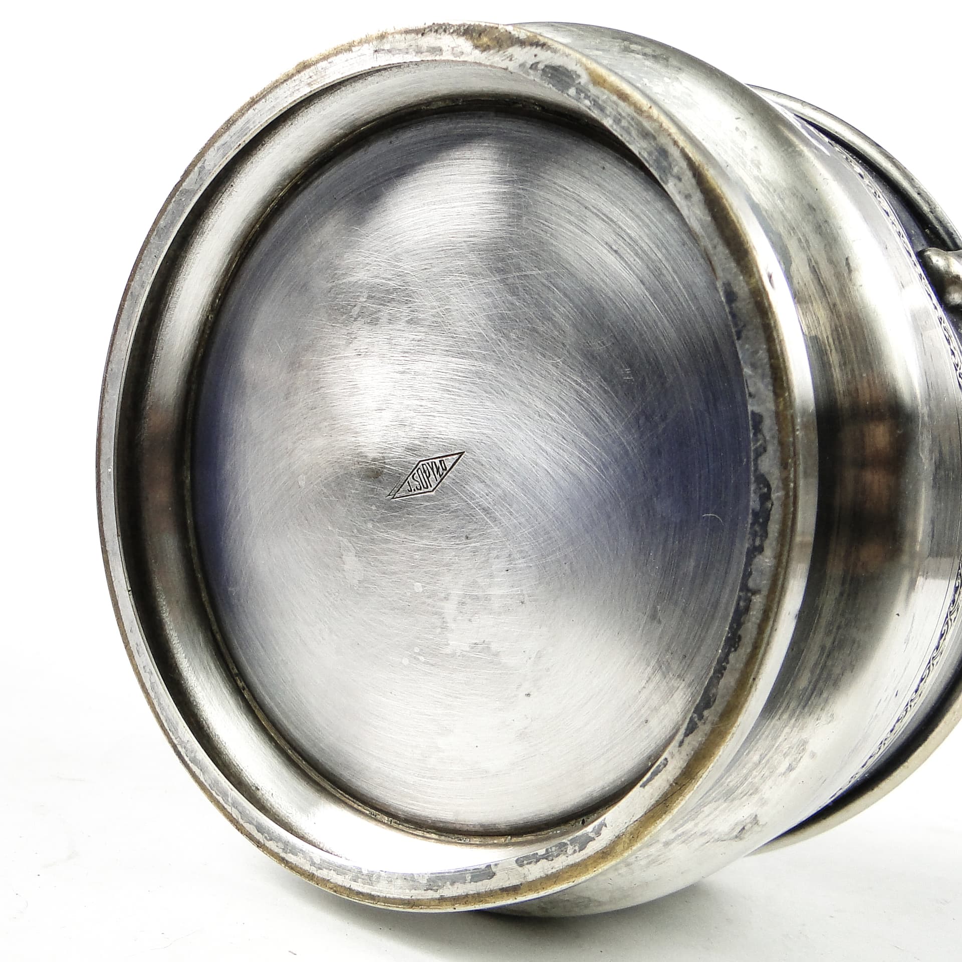 Cukiernica koszyczkowa Art Deco, mosiądz srebrzony szkło, Polska, lata 30. - 111390