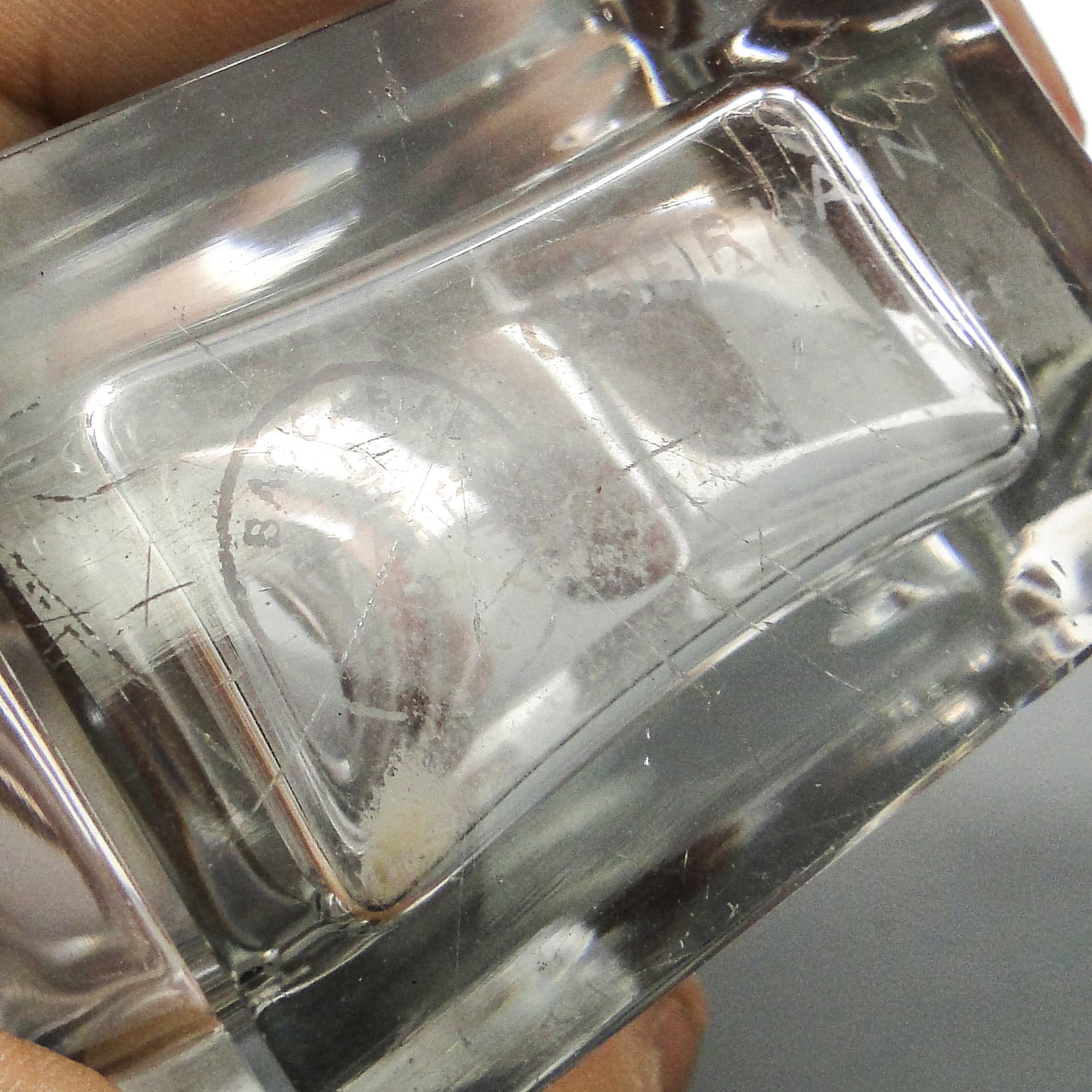 Art Nouveau perfume bottle, pressed glass, France, 1950s. - 111395