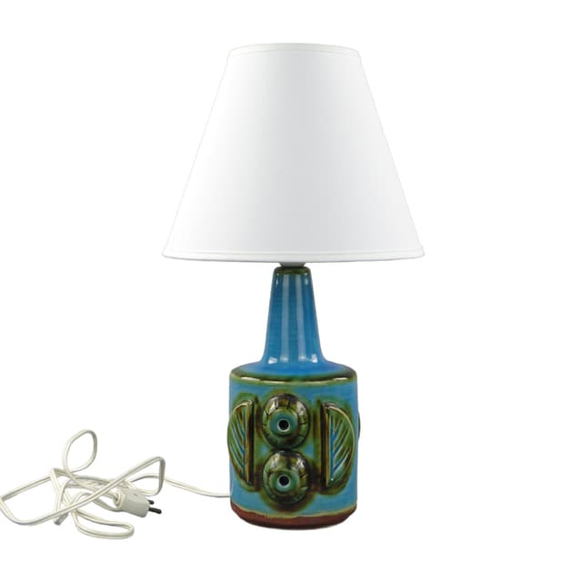 Lampa stołowa, ceramika turkusowa, Dania, lata 60. - WYMIARY