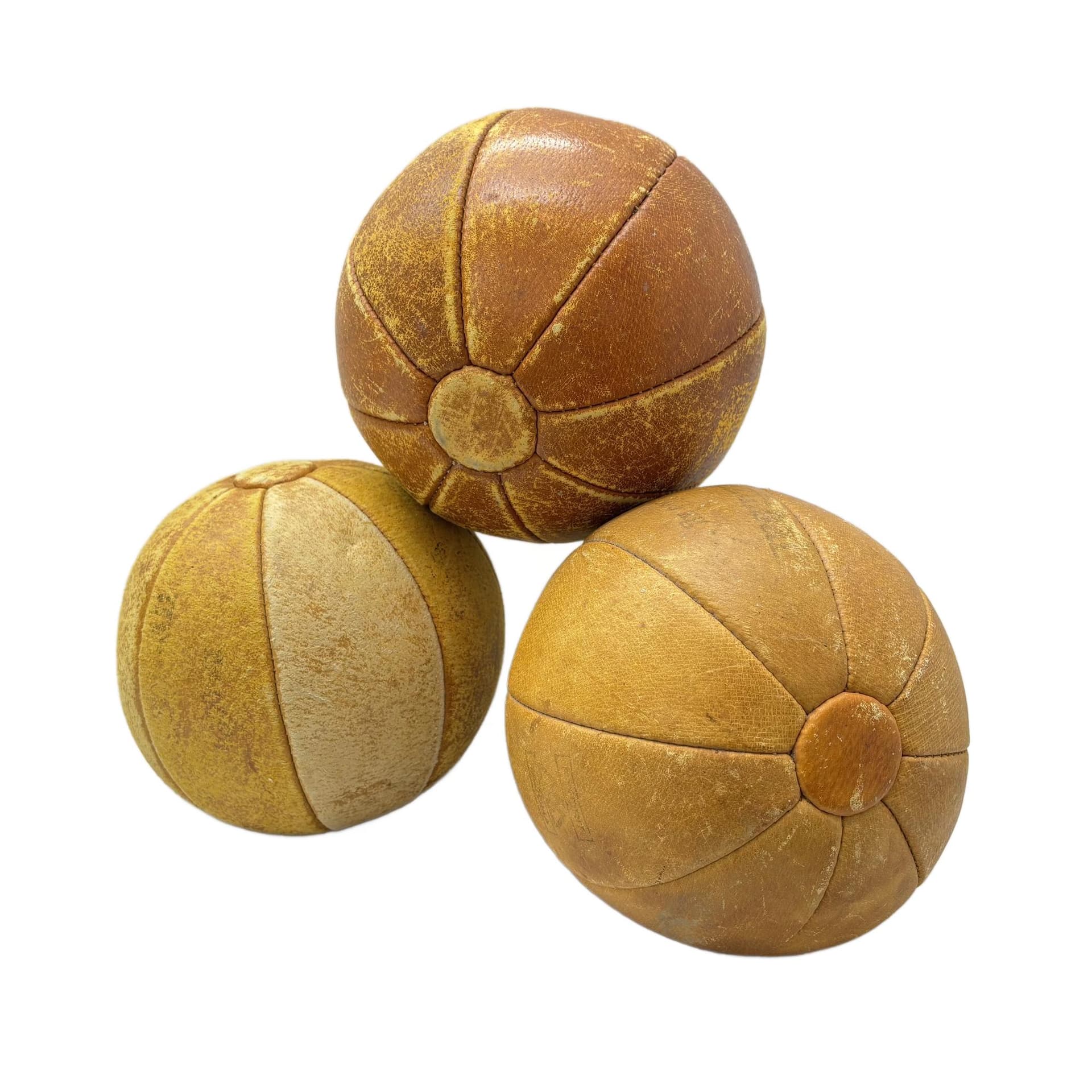 Komplet piłek lekarskich, brązowy, skóra naturalna, Niemcy, lata 70.