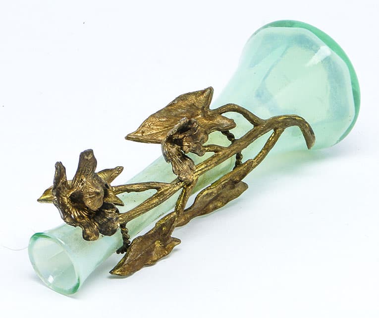 Wazon Art Nouveau, szkło uranowe, brąz złocony, Belgia, lata 30. - 112117