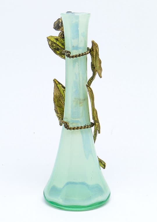 Wazon Art Nouveau, szkło uranowe, brąz złocony, Belgia, lata 30. - 112116