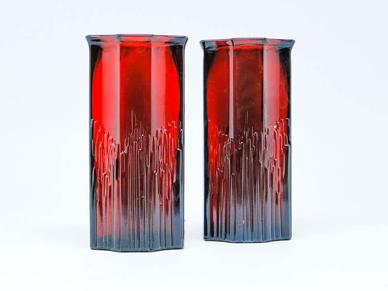 Para wazonów Modernizm, szkło czerwone, Francja, lata 80. - 112209