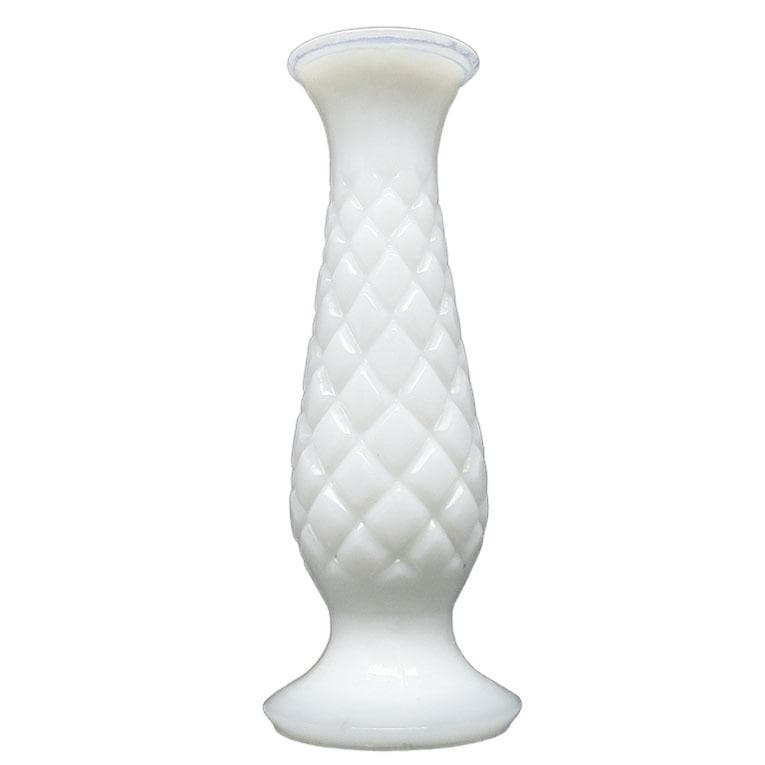 Latticino mid-century modern vase, white glass, Ząbkowice, Poland, 1970s.