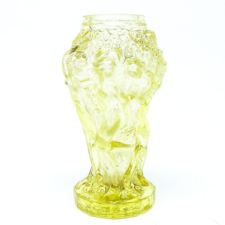 Wazon Winobranie, Art Deco, szkło żółte matowione, proj. F. Pazourka, Czechosłowacja, lata 30. - 112395