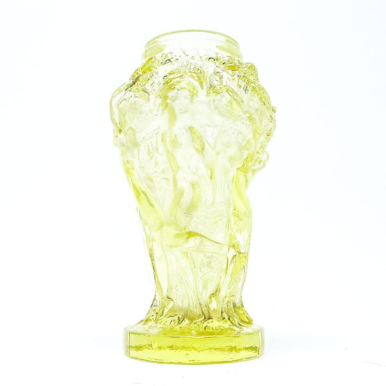 Wazon Winobranie, Art Deco, szkło żółte matowione, proj. F. Pazourka, Czechosłowacja, lata 30. - 112394