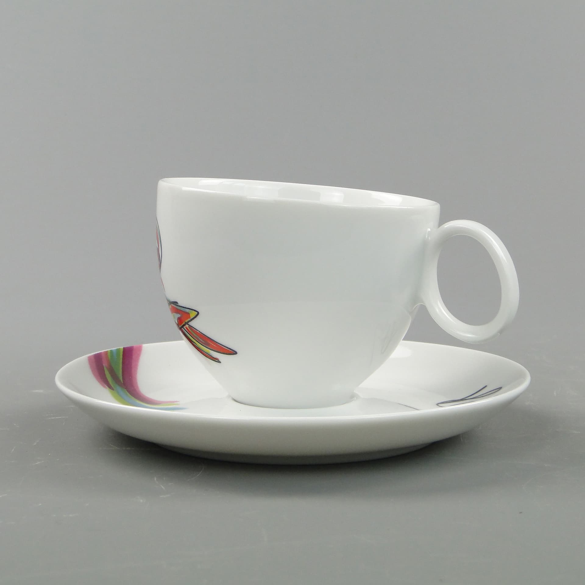 Filiżanka do kawy Kot i Mysz, porcelana multikolor, proj. O. Sipowicz, Ćmielów, Polska, lata 80. - 8136