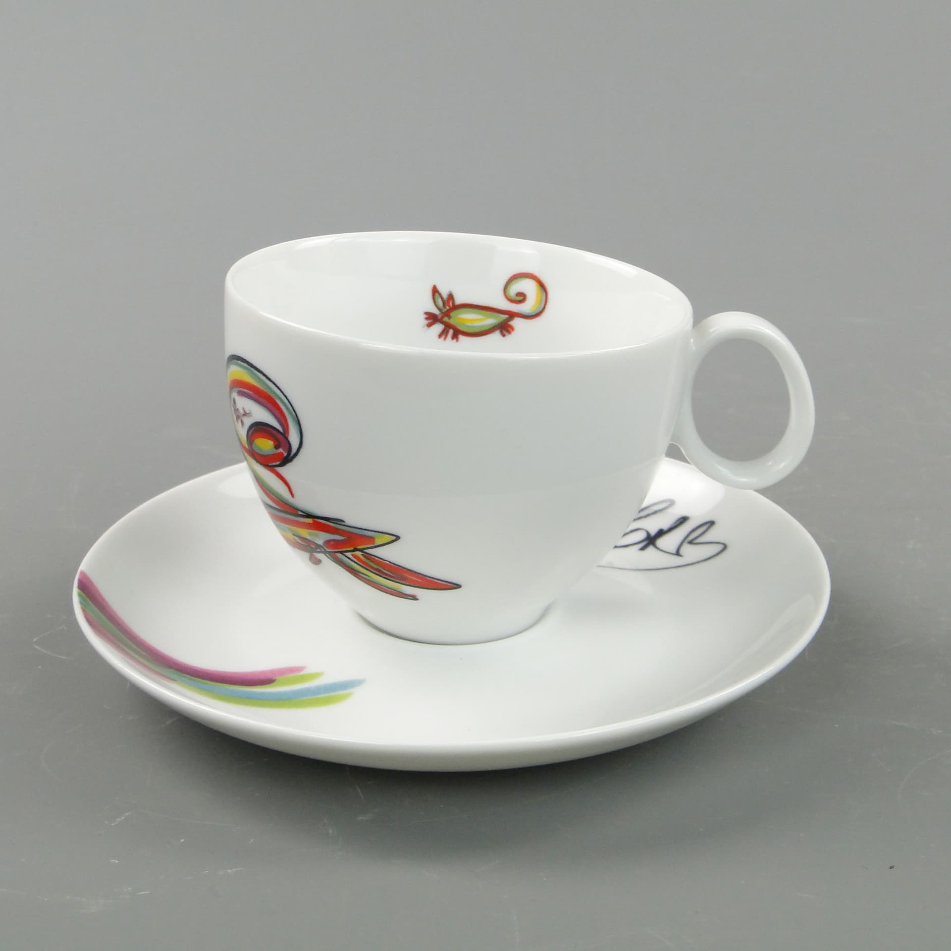 Filiżanka do kawy Kot i Mysz, porcelana multikolor, proj. O. Sipowicz, Ćmielów, Polska, lata 80. - 8135