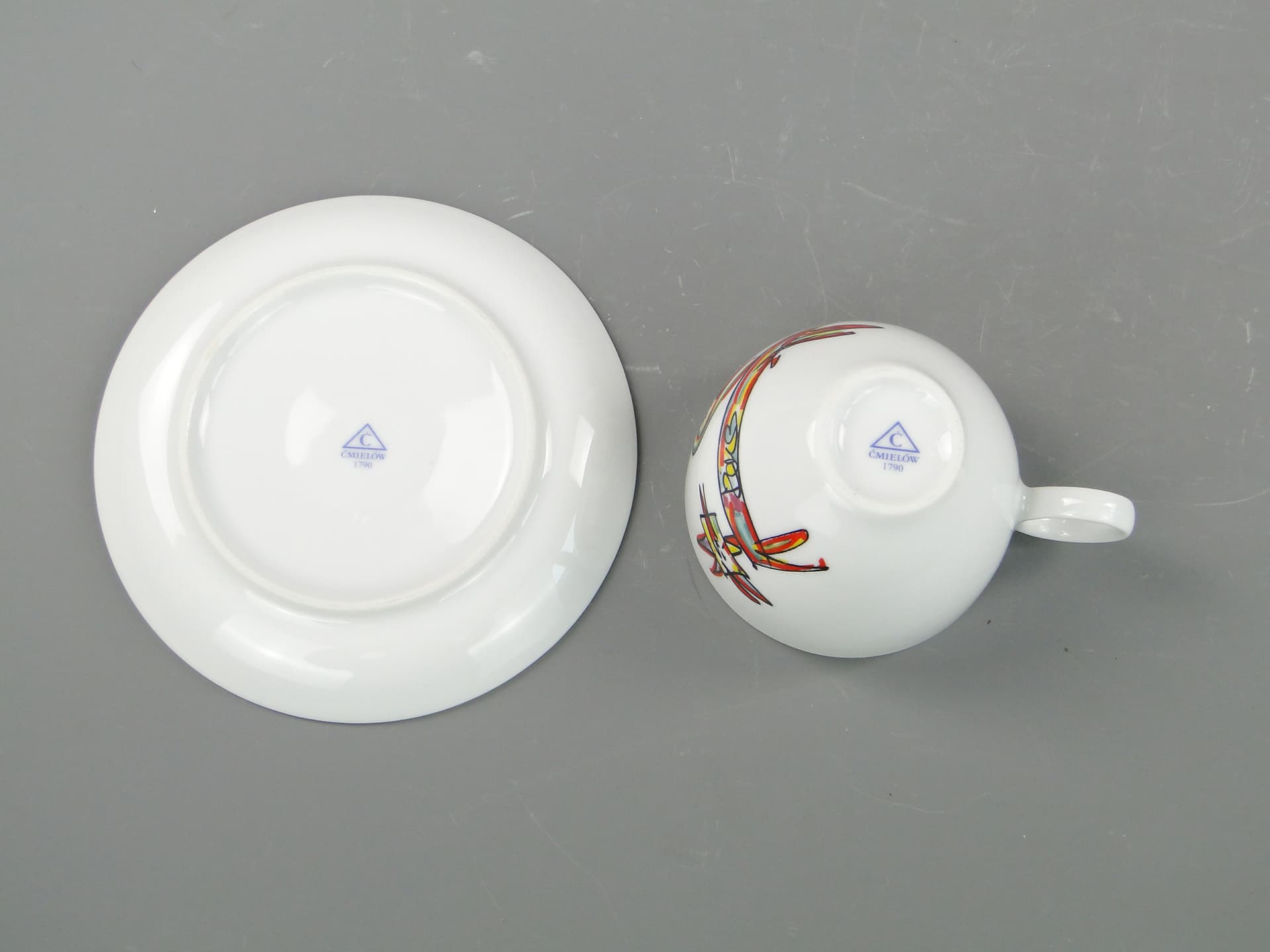 Filiżanka do kawy Kot i Mysz, porcelana multikolor, proj. O. Sipowicz, Ćmielów, Polska, lata 80. - 8143