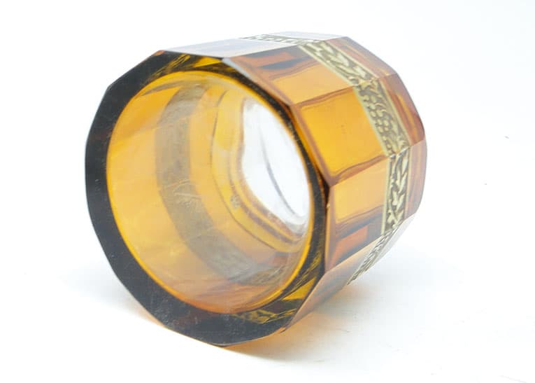 Bomboniera Art Deco, szkło miodowe, oroplastyka, Moser, Bohemia, Czechosłowacja, lata 30. - 112586