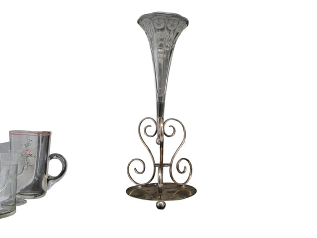 Wazon trumpet, Art Nouveau, szkło prasowane mosiądz srebrzony, Wielka Brytania, początek XX wieku - WYMIARY