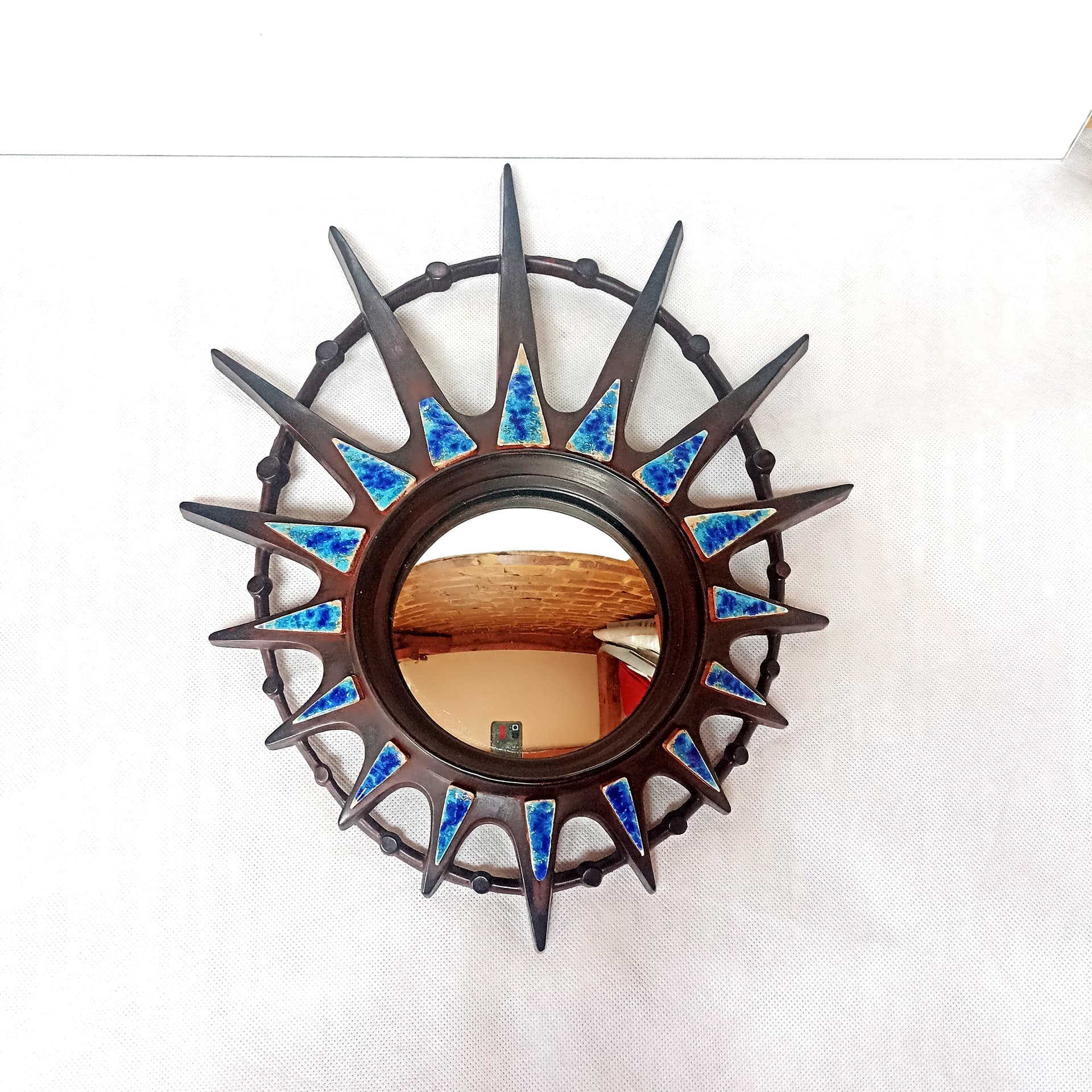 Lustro ścienne Sunburst, brązowy ciemny, lata 50. - 112849