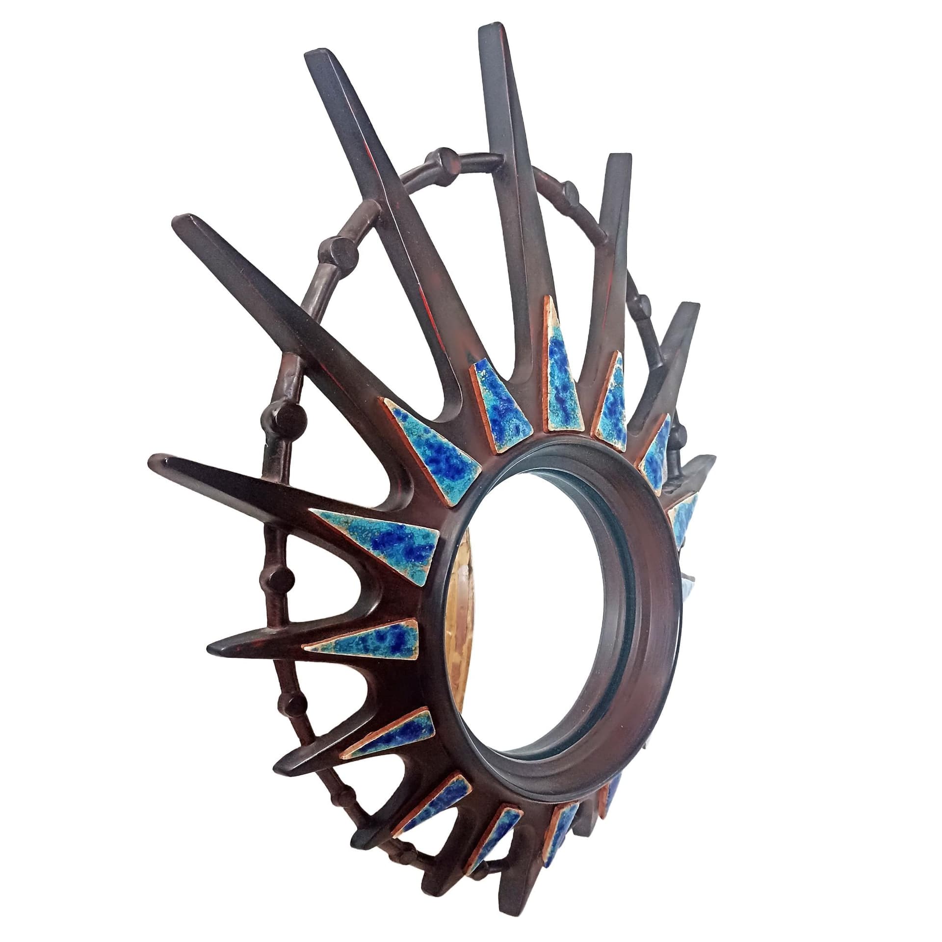 Lustro ścienne Sunburst, brązowy ciemny, lata 50.