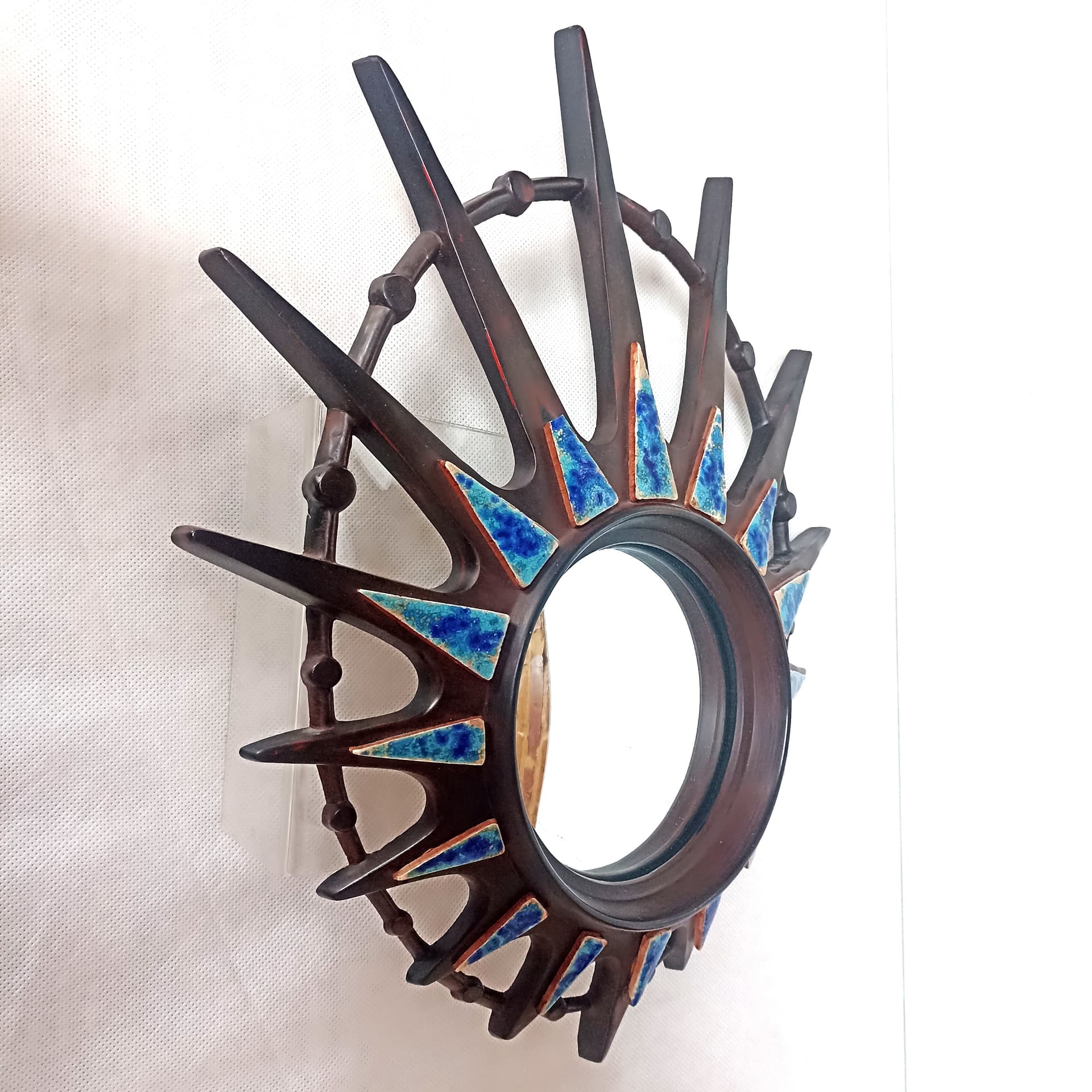 Lustro ścienne Sunburst, brązowy ciemny, lata 50. - 112847