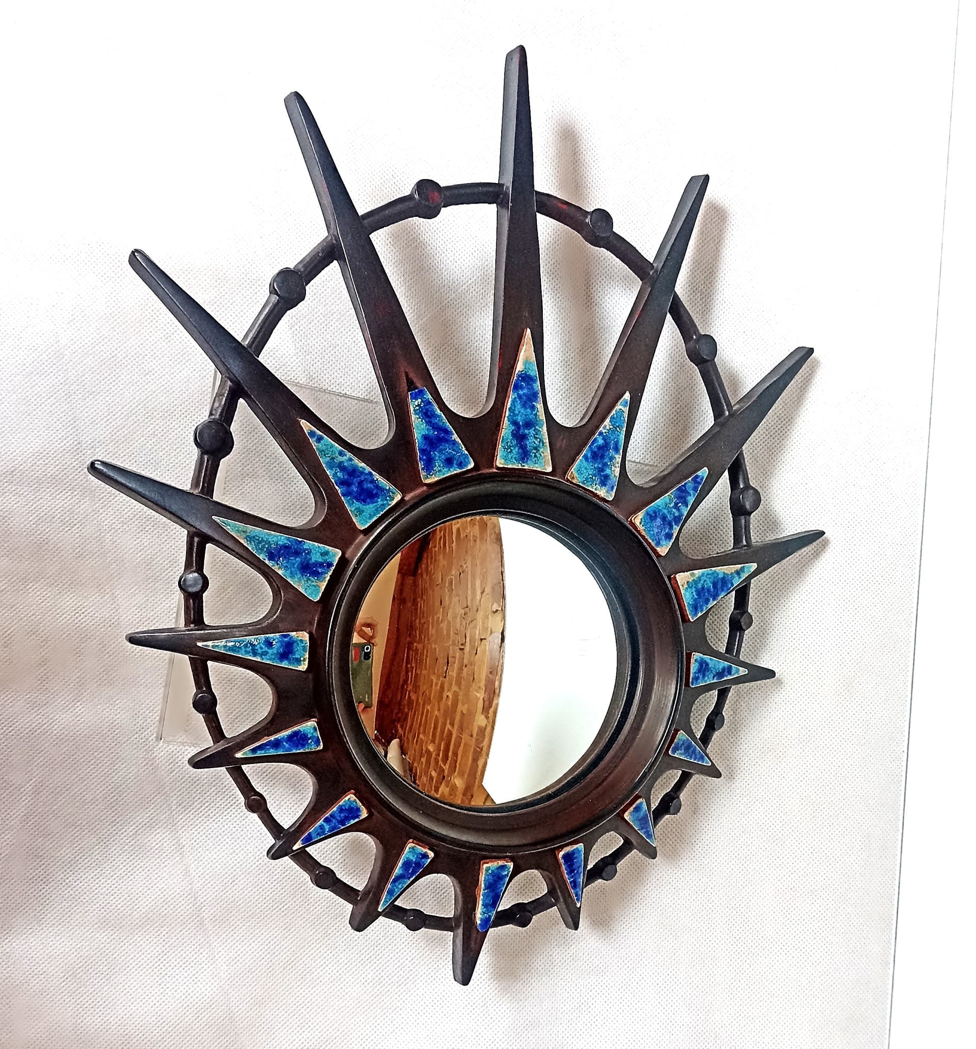 Lustro ścienne Sunburst, brązowy ciemny, lata 50. - 112846