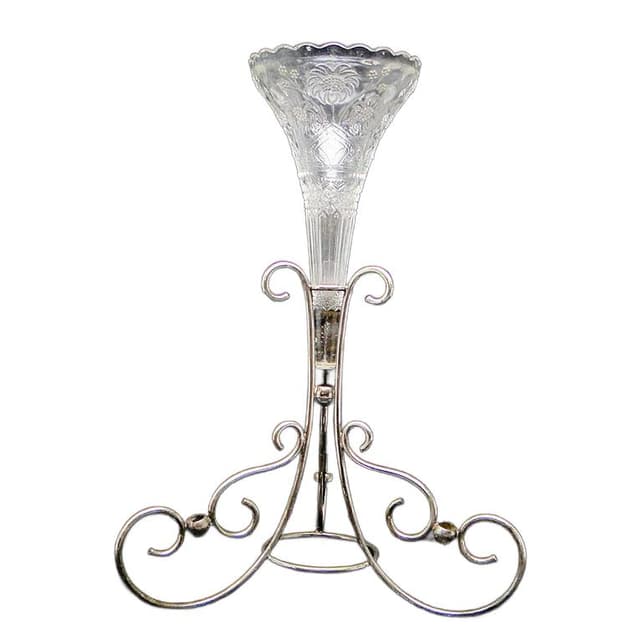 Wazon flet secesja, mosiądz srebrzony szkło, Wielka Brytania, początek XX w. - WYMIARY