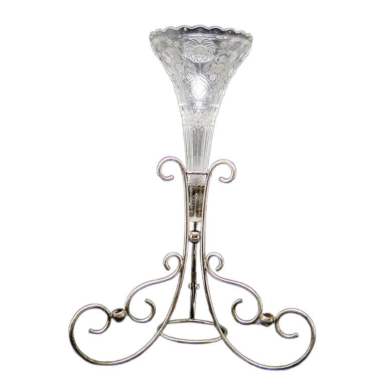 Wazon flet secesja, mosiądz srebrzony szkło, Wielka Brytania, początek XX w.