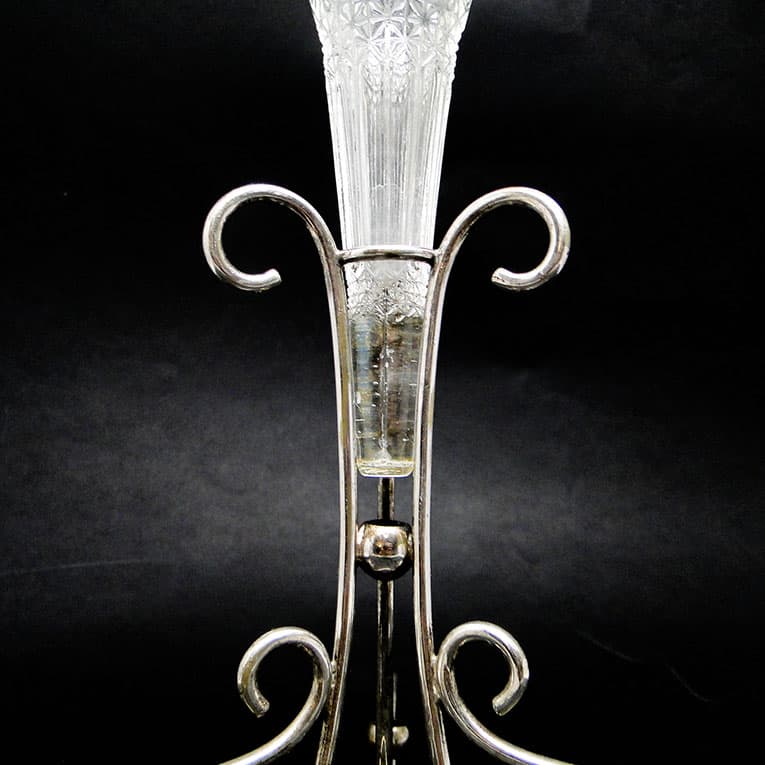 Wazon flet secesja, mosiądz srebrzony szkło, Wielka Brytania, początek XX w. - 112915