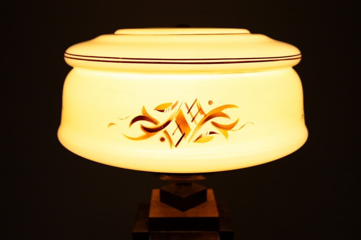 Brązowa lampa stołowa art deco, Polska, lata 50. - 78334