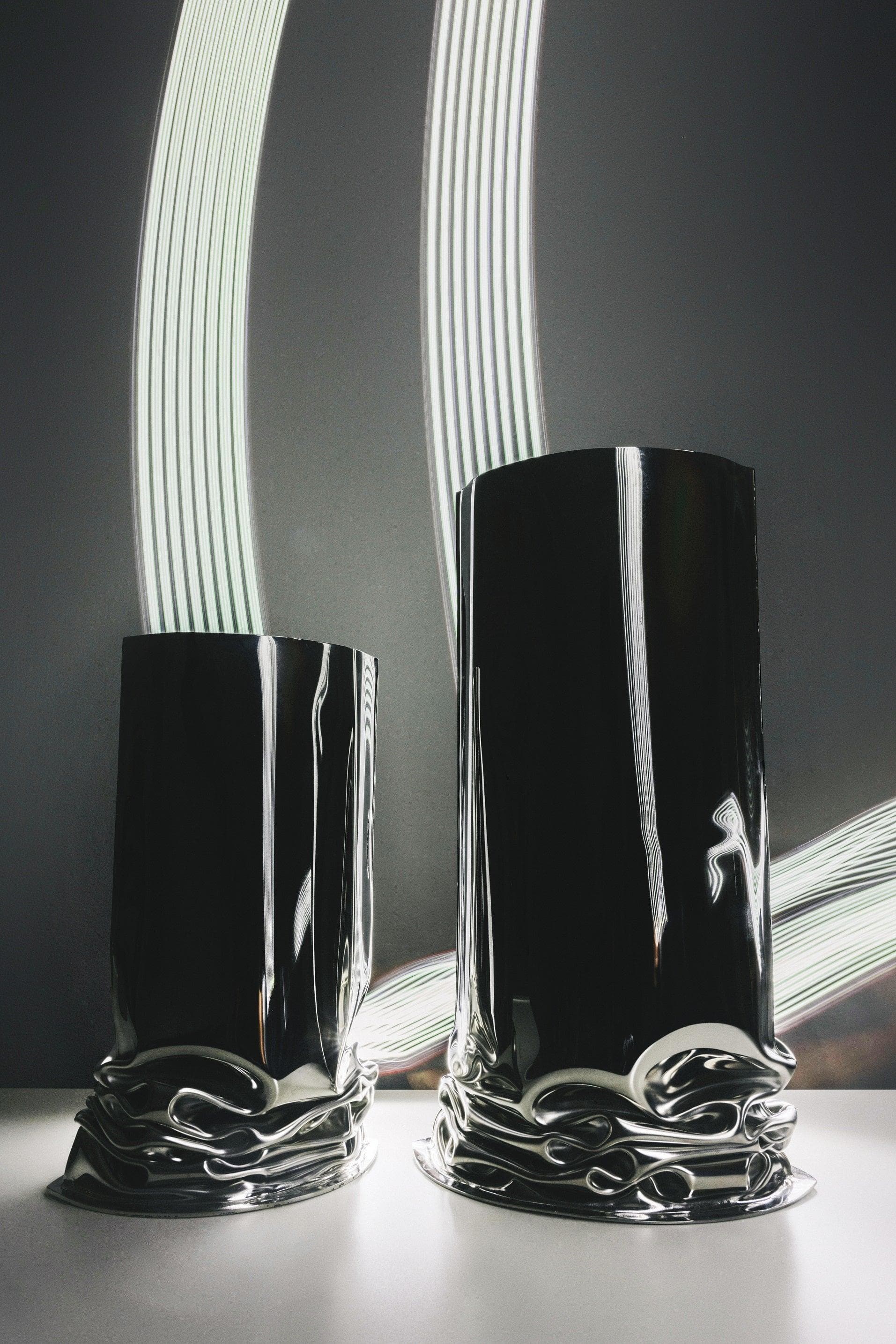 Wazon CRASH stalowy srebrny 25 cm, Zieta Studio - 116706