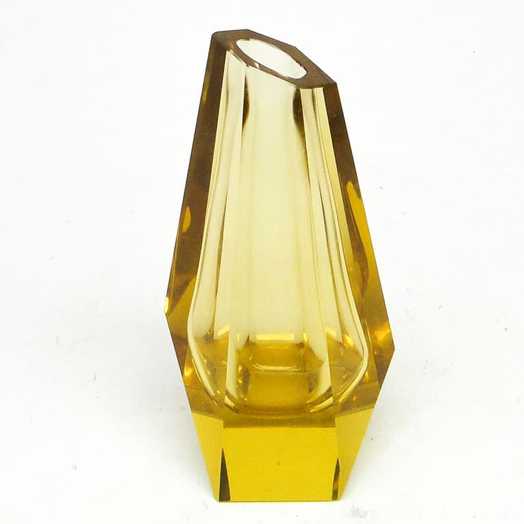 Wazon Art Deco, kryształ żółty, proj. J. Hoffmann, Czechosłowacja, lata 30. - 113655