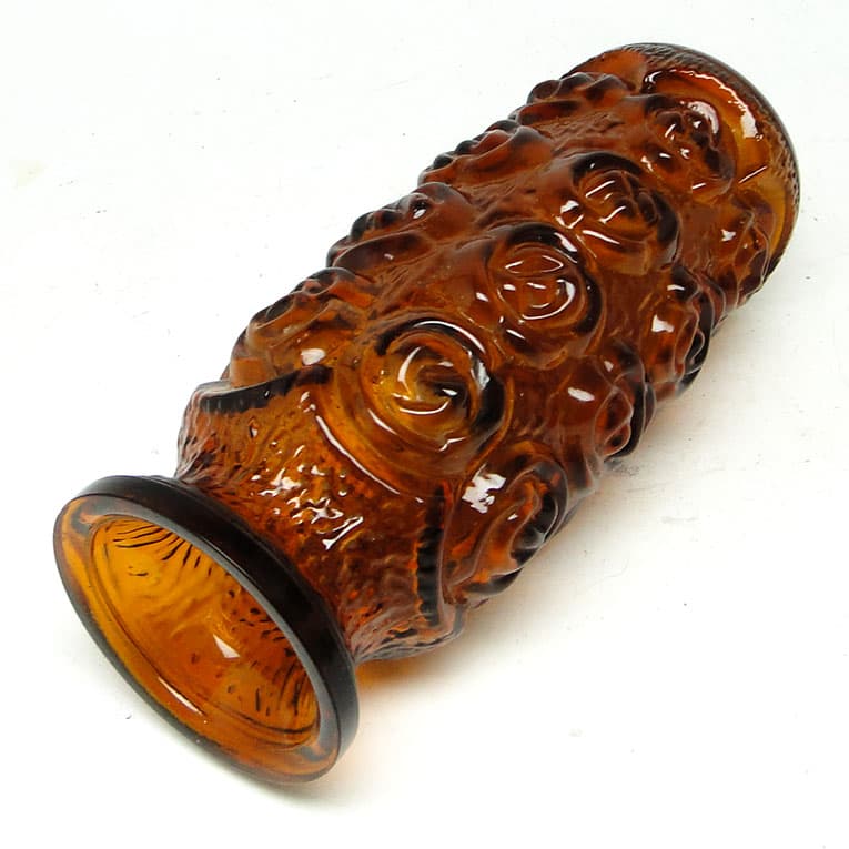 Wazon Róże Art Deco, szkło prasowane pomarańczowe, Huta Laura, Polska, lata 70. - 113735