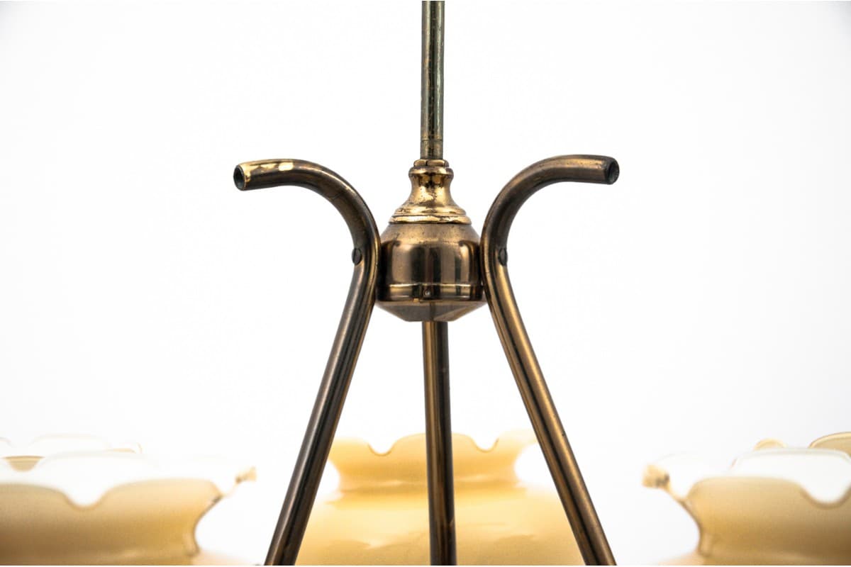 Kremowy żyrandol szklany, Polska, lata 50. - 78362