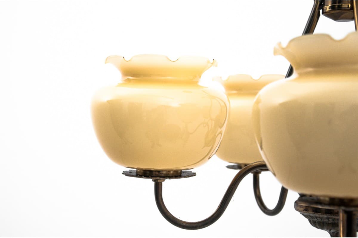 Kremowy żyrandol szklany, Polska, lata 50. - 78365