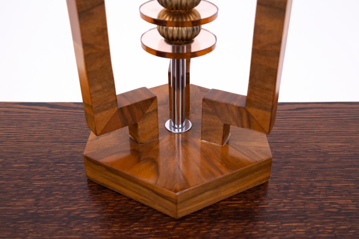 Orzechowa lampa stołowa, styl art deco, Polska, lata 50. - 78367