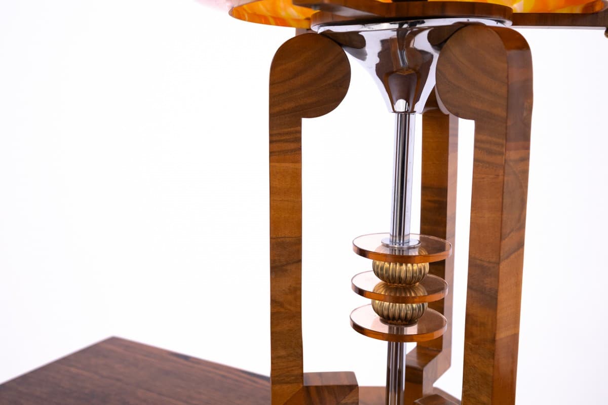 Orzechowa lampa stołowa, styl art deco, Polska, lata 50. - 78369