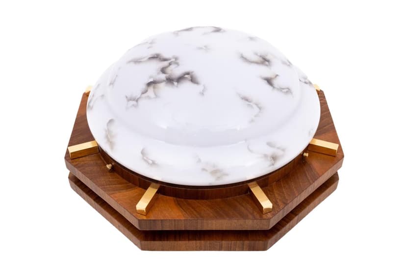 Biała lampa sufitowa Art Deco, Polska, lata 50.