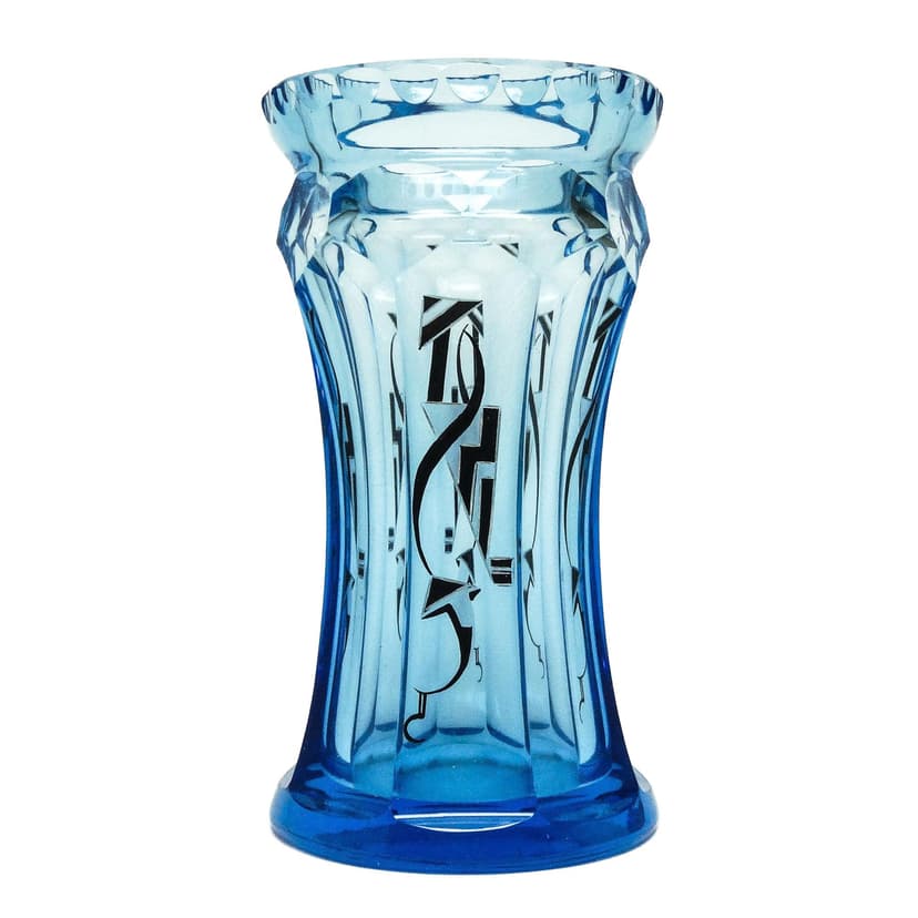 Wazon Art Deco, kryształ niebieski, proj. K. Palda, Czechosłowacja, lata 30.