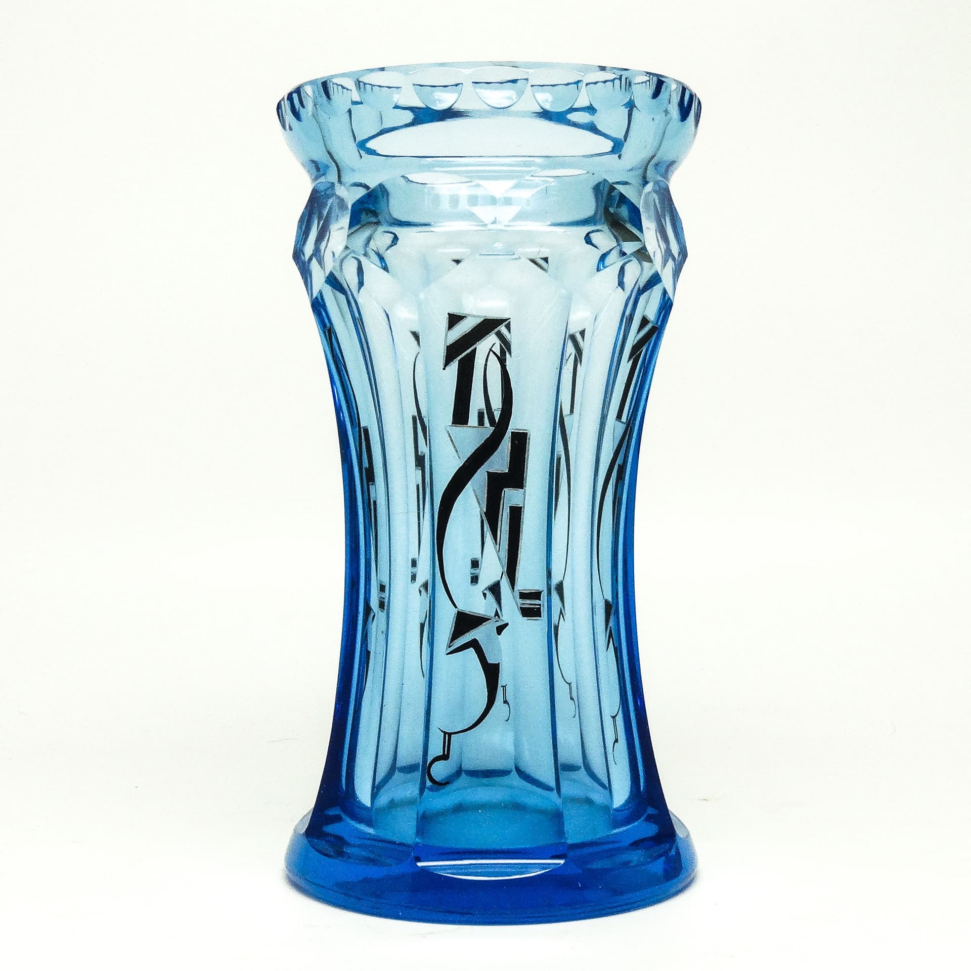 Wazon Art Deco, kryształ niebieski, proj. K. Palda, Czechosłowacja, lata 30. - 114674