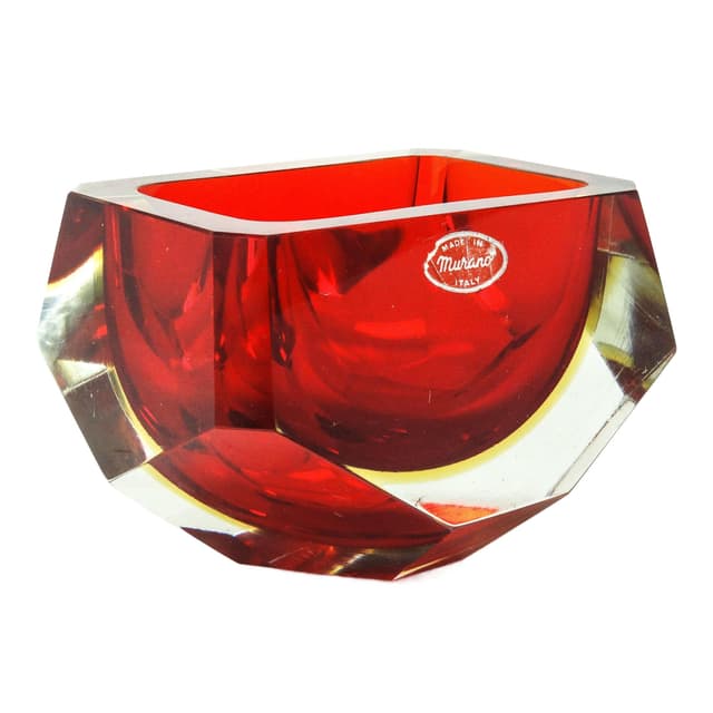 Murano desk organizer, modernism, red glass, by F. Poli, Italy, 1950s. - DIMENSION