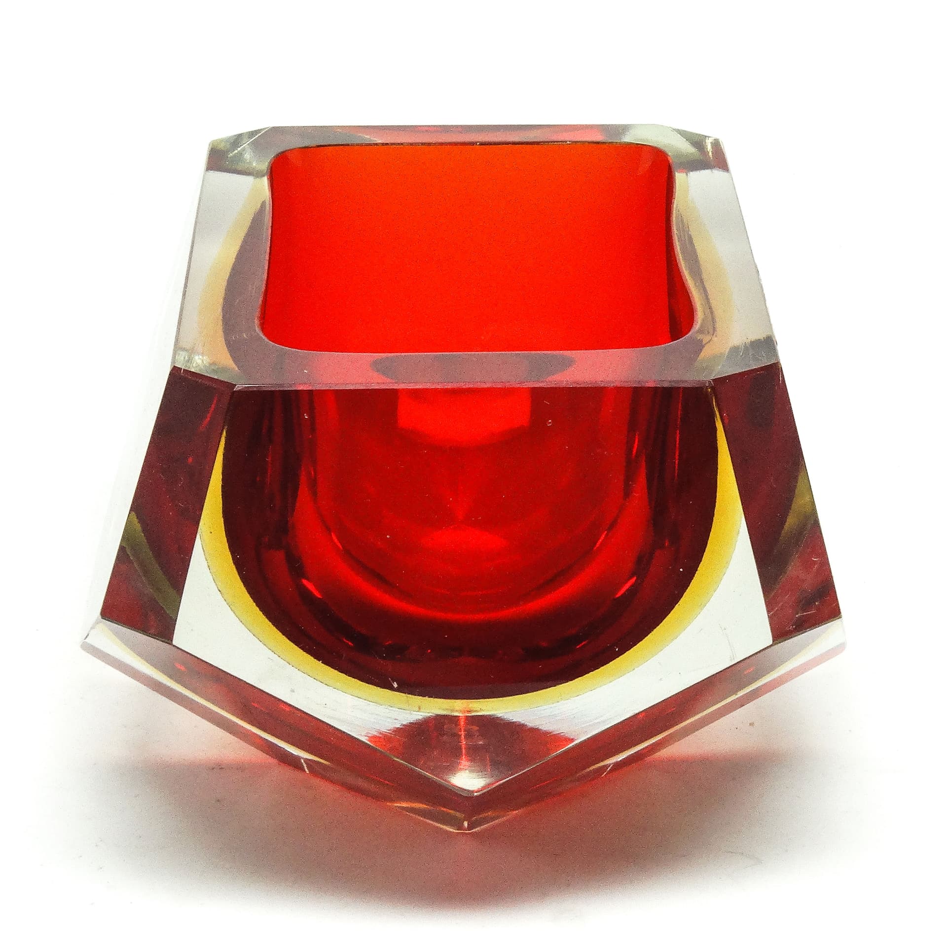 Murano desk organizer, modernism, red glass, by F. Poli, Italy, 1950s. - 114739